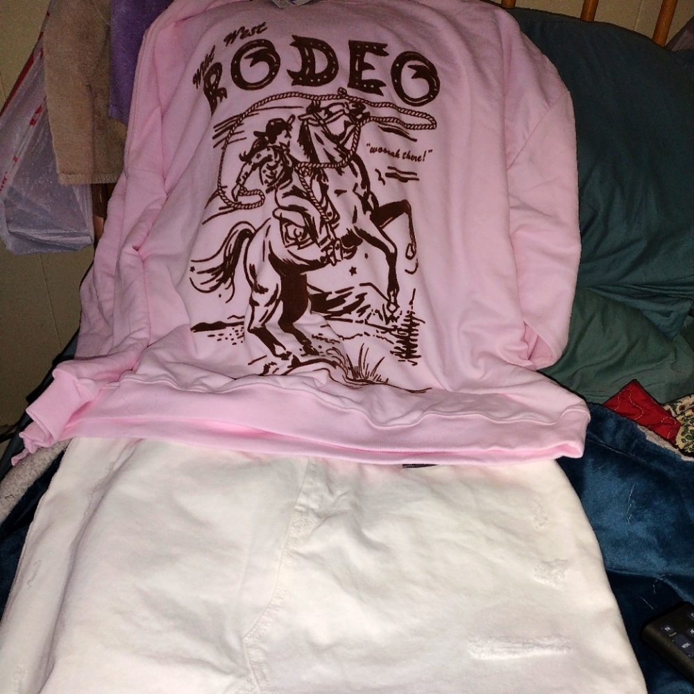 Womans Western Outfit includes XL Shirt, Size 12 faux leather vest and Shorts